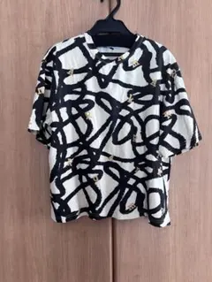 arkakama アルカカマ Tシャツmaze 迷路柄 アイボリー 黒 140のサムネイル