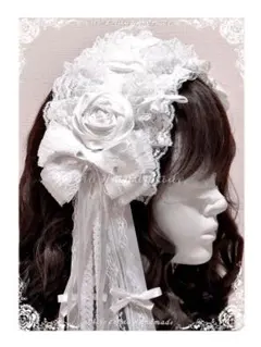 ♡白ロリバラゴスロリ成人式卒業式ヘアアクセサリーヘッドドレスroseWhite♡