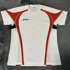asics メッシュ Tシャツ Mサイズ ホワイト/レッド/ブラック