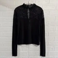 未使用品✨️H&M【M】シースルー レース ハイネック リュクス 黒／カットソー