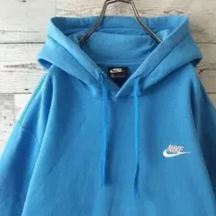 希少サイズ☆ナイキ 刺繍ロゴ ワンポイントロゴ スウッシュ パーカー XL 青