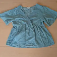 サマンサモスモス　刺繍入り半袖ブラウス　グリーン系