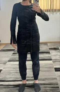 GUESS フェイクレザー ロングジャケット ワンピース ブラック S 美品