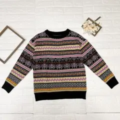 古着 デザインニット 長袖 幾何学模様 多色デザイン セーター
