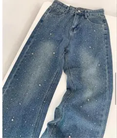 キラキラデニムパンツ　y2k シンプル　ジーンズ 秋冬