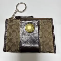 COACH シグネチャー キーケース コインケース キャンバス×レザー ブラウン