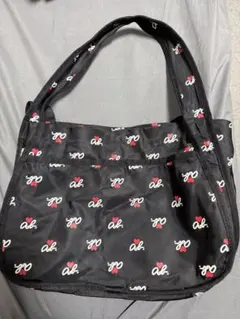 agnès b. VOYAGE ロゴ総柄ナイロントート 黒×赤