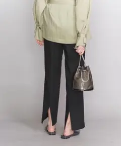 B&Y バックスリット テーパードパンツ M 黒/ブラック レーヨン 麻