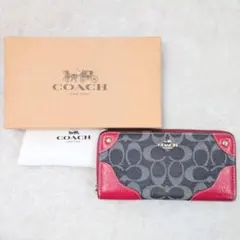 COACHコーチデニムレザーミッドナイトブルーzip長財布 - メルカリ