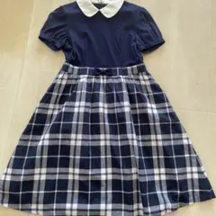 フォーマルワンピース ネイビーのチェック柄 150〜160 組曲