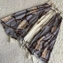 《美品》 DURAS ambient スカーフ柄スカート ブルー系 F 高級感
