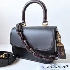 【新品】COACH コーチ ローグ トップ ハンドル カラーブロック 黒　レザー