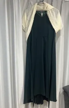 【値下げ中/美品】パーティードレス&ストールセット　グリーン/深緑 13号 L