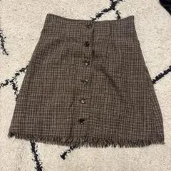 チェック柄ボタン付きタイトスカート L 目立った汚れなし　ツイード
