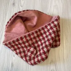 赤と白のチェック柄リバーシブル　スヌード、ネックウォーマー