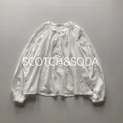SCOTCH&SODA コットン 刺繍 ヘンリーネック ピンタック ブラウスのサムネイル