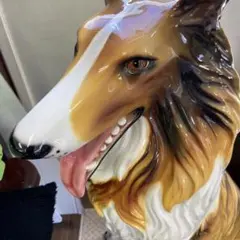 引き取り限定　大型　コリー犬　陶器　置物