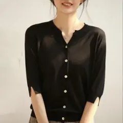 SAISON DE PAPILLON カーディガン　スキッパータイプ　ブラックのサムネイル