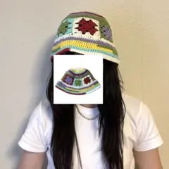 ☆カラフル☆グラニースクエア☆ニット帽☆バケットハット☆クラッシャーハット☆