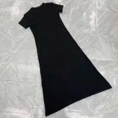 日本製 ワンピース ブラック コットン シンプル 半袖 ロング丈 シンプル