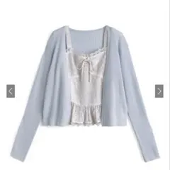 パンチングレースキャミソール×カーディガンアンサンブル　グレイル