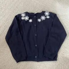値下げ美品プティマイン130 ネイビー 花刺繍 カーディガン
