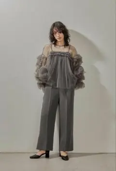 結婚式対応 フロッキードットチュール ワイドパンツ グレー - メルカリ