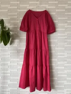 【ポケット・インナースカート付】ロングワンピース マキシ丈 半袖 五分袖