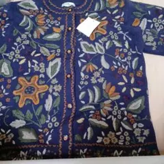 花柄刺繍カーディガン Mサイズ ネイビー