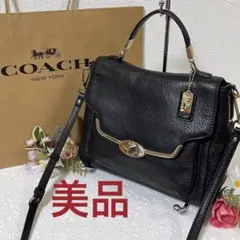 美品★COACH コーチ ショルダーバッグ 2WAY ハンドバッグ 黒 チャーム