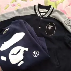 ABathingAPE スタジャン 黒/グレーと紺色トレーナーセットで！
