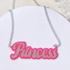 ギャル　Princess プリンセス　ロゴ　プレート　ビビットピンク　ネックレス