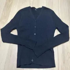 UNIQLO ブラック Vネックリブカーディガンウール100%