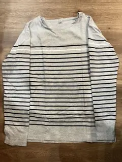 ユニクロ ウォッシュボーダーT グレー ストライプ 長袖 Tシャツ シンプル