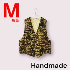 ハンドメイド　迷彩柄　ベスト　メンズ　M相当　カモフラ　カーキのサムネイル