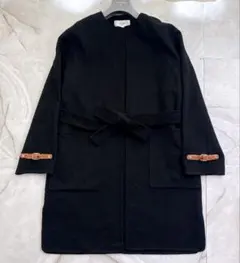 CELINE セリーヌ　カシミヤコート　袖レザートリオンフ　ブラック　36