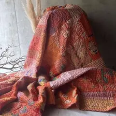 M】 ヴィンテージシルクカンタキルト アジア布 刺し子布 ソファカバー