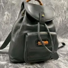 GUCCI】リュック バンブー ゴールド金具 スエード レザー ブラック
