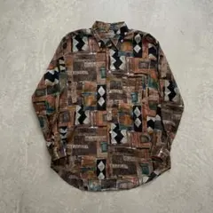 【美品】DEMAIN CLAIR 総柄シャツ レトロ 幾何学模様 90s 古着