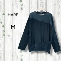 ハレ　HARE　異素材カットソー　長袖Tシャツ　クルーネック　オーバーサイズ　黒のサムネイル