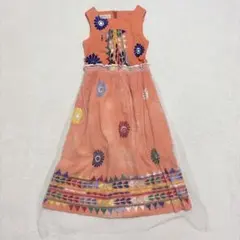 エスニック 総柄 ノースリーワンピース ドレス チュール アジアン 花柄 F