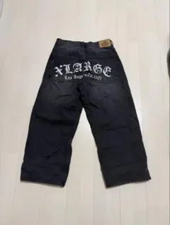 XLARGE デニム パンツ ワイドブラック系 ロゴプリント