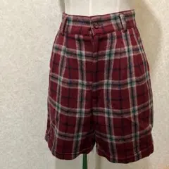 ウール混紡 バーガンディチェック ハーフパンツ