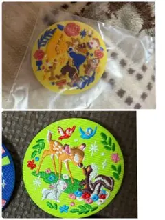ディズニー　刺繍缶バッジ　美女と野獣　バンビ