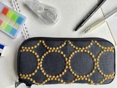 ★完成品 【ペンケース】ミナペルホネン タンバリン チャコール×マスタードのサムネイル