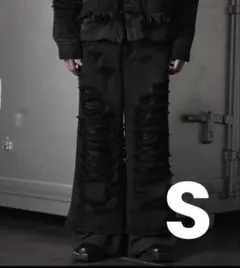 【GRANCY】 スウェットドッキングデザインダメージバギーデニムパンツ