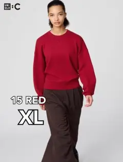 XLサイズ　RED スムースコットンクルーネックセーター