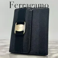 フェラガモ 財布 二つ折り ヴァラリボン リザード 黒 美品 リペア済 鑑定済のサムネイル