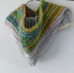 最終価格 多色ストライプ フード付きネックウォーマー 手編み