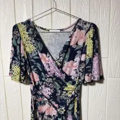 フラワープリント ラップドレス ネイビー